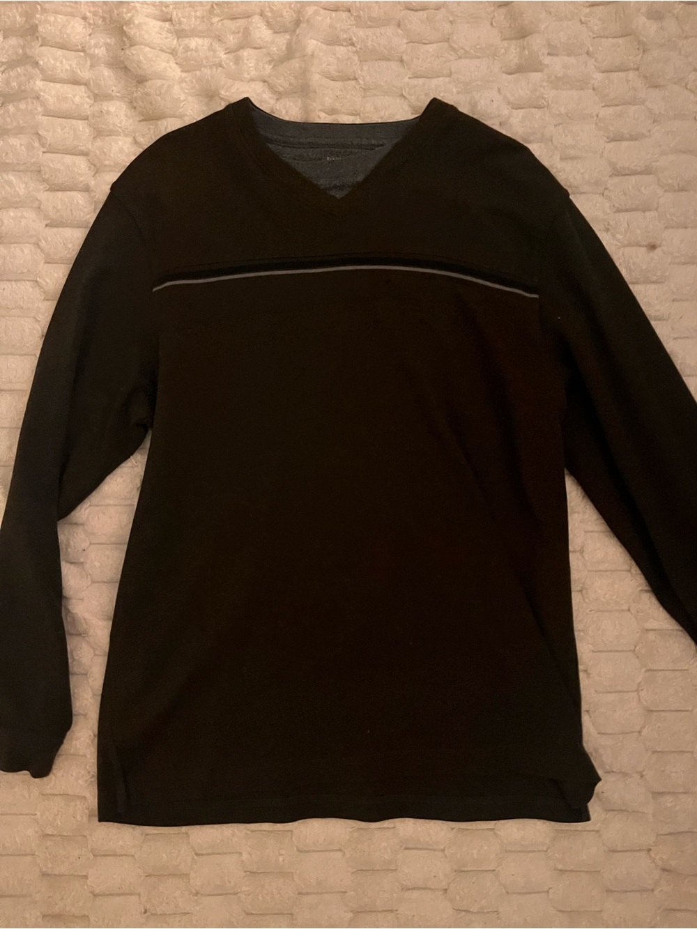 Men's Black V-Neck Long Sleeve Sweater with Chest Stripe